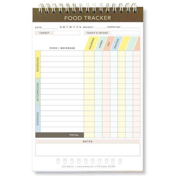 Cora Kate Food Journal Diary, 5.5 x 8.5 Calorie Counter Book, 50-Page Double-Sided Spiral Bound Meal Tracker for Tracking Calories, Carbs, Fat, Protein, Calorie Tracker, Food Log for Diet & Nutrition