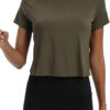 Mippo Workout Tops for Women Cropped Split Back Athletic Gym Exercise Shirts Loose Fit