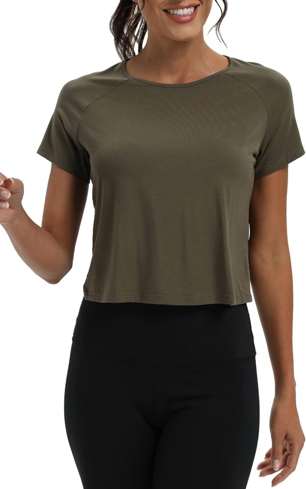 Mippo Workout Tops for Women Cropped Split Back Athletic Gym Exercise Shirts Loose Fit