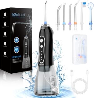 H2ofloss Water Dental Flosser Teeth Pick -Portable Oral Irrigator with 5 Modes, Rechargeable IPX7 Waterproof Orthodontic Teeth Cleaner Pick Cordless for Home Travel-300ml Water Tank