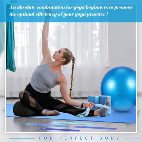 10 Pcs Yoga Starter Kit Include Yoga Mat with Carry Strap, 2 Yoga Blocks, Yoga Strap, Yoga Pilates Ball, 5 Resistance Bands with Air Pump Yoga Mat Set and Kit for Beginners Women and Men