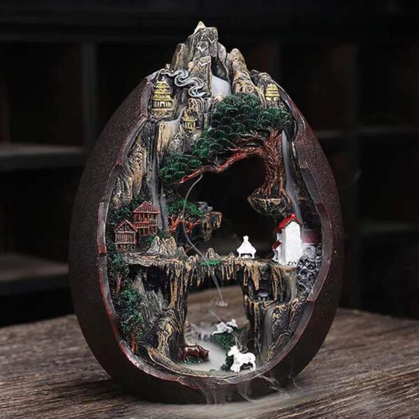 Mountain Waterfall Incense Burner，Backfall Incense Holder River, Incense Falls Meditation Decor for Room with Upgrade Incense Cones and Accessories (2side)