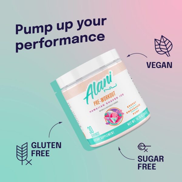 Alani Nu Pre Workout Powder Hawaiian Shaved Ice | Amino Energy Boost | Endurance Supplement | Sugar Free | 200mg Caffeine | L-Theanine, Beta-Alanine, Citrulline | 30 Servings