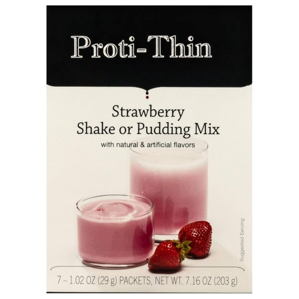 Proti-Thin High Protein Strawberry Pudding and Shake Mix, Healthy Dessert Mix, 15g Protein, Low Calorie, Low Carb, Low Fat, Low Sugar, Aspartame-Free, Gluten-Free, 1 Pack of 7 Servings