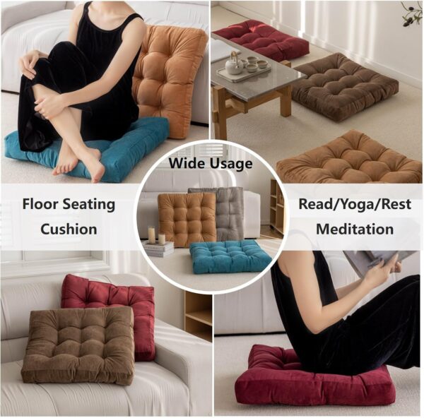 Floor Pillow, Square Floor Seating Pillow Cushion, Meditation Yoga Seat Kneeling Pillows Cushions Mat Pad, Solid Thick Tufted for Living Room, Balcony, Outdoor, 21.7x21.7 Inch (Orange)