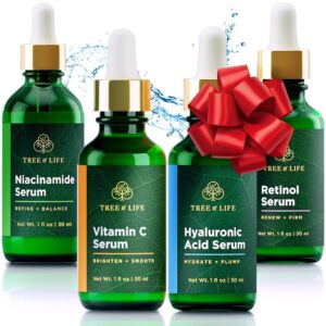 Tree of Life Beauty Facial Skin Care Set, Brightening, Firming, Hydrating, Dry Face, Dermatologist Tested - Niacinamide + Vitamin C + Retinol + Hyaluronic Acid Serum - 4 count of 1 Fl Oz