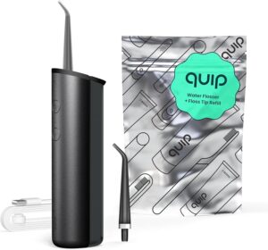 quip Water Flosser with Replacement Tip - Cordless Water Flosser with Adjustable Pressure - Teeth Cleaner Pick with 360 Degree Rotating Replaceable Tip, Rechargeable Water Dental Pick - All-Black