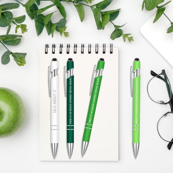 Outus 24 Pieces Mental Health Awareness Message Pens Bulk Inspirational Retractable Ballpoint Green Awareness Pens Mental Health Gifts for Nurse Office Charity Items