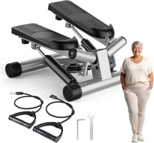 DUMOS Steppers for Exercise at Home, Mini Stair Stepper with Resistance Bands, Portable Full Body Workout Stepper Machine Adjustable Foot Twist Stepper for Fitness