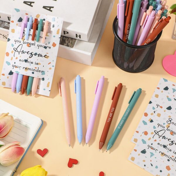 Spakon 60 Pcs Positive Affirmation Ballpoint Pens with 12 Pcs Awesome Reminder Cards Inspirational Self Love Gifts for Employee Coworker Student Office Supplies Mental Health Gifts