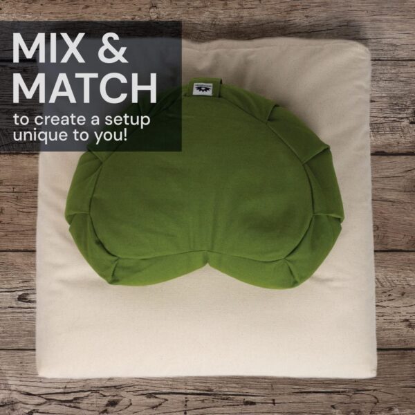 Meditation Cushion (Green Grass) Crescent, Buckwheat Husk Filled, Floor Pillow or Cushions, Yoga Seat, Zafu, Made in The USA