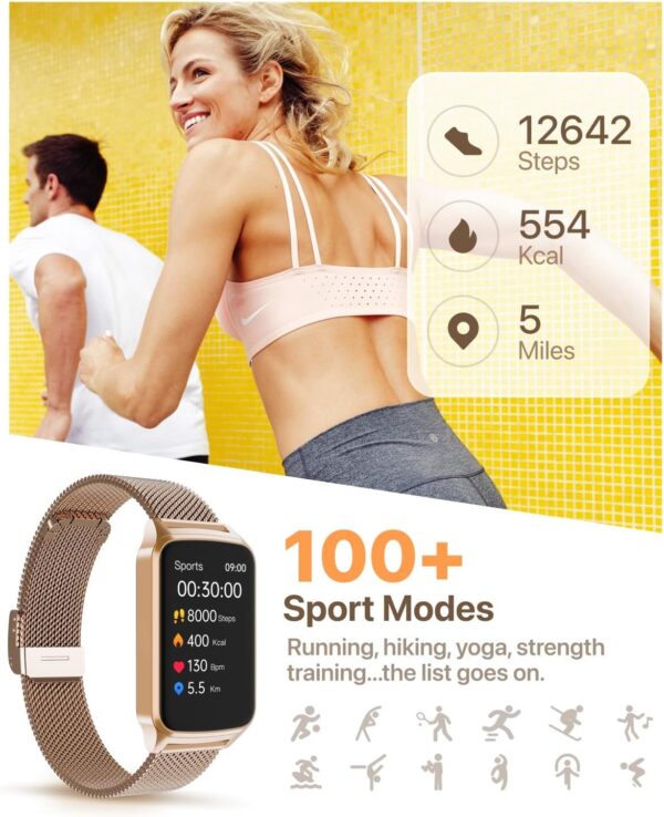 Smart Watch Health Fitness Tracker with 24/7 Heart Rate, Blood Oxygen Sleep Monitor, 110+ Sports Modes, Step Calorie Counter Pedometer IP68 Waterproof (Gold, 1.57)