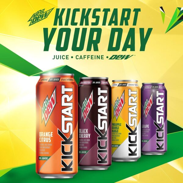 71-oQLuz3L._SL1500_.jpg Mountain Dew Kickstart, Orange Citrus, 92mg Caffeine, Vitamins B & C, 80 Calories, 5% Juice, 16 Fl Oz (Pack of 12)