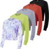 Real Essentials 5 Pack: Women's Dry Fit Crop Top - Long Sleeve Crew Neck Stretch Athletic Tee (Available in Plus Size)