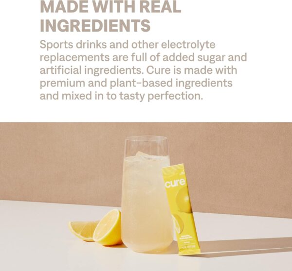 Cure Hydrating Plant Based Electrolyte Mix | Powder for Dehydration Relief | Made with Coconut Water | Non-GMO | No Added Sugar | FSA & HSA | Vegan | Paleo | Pouch of 14 Packets - Lemonade