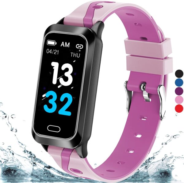 Inspiratek Kids Fitness Tracker for Kids Age 5-16 (5 Colors)，Waterproof Kids Fitness Watch，Kids Pedometer Watch，Watch for Kids，Step/Activity Tracker for Kids，Easy to Use Kids Tracker Watch (Pink)