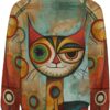 ZOCAVIA Women's Y2K Art Cat Sweatshirts Fall Abstract Cat Graphic Pullover Tops Long Sleeve Oil Painting Cat Printed T Shirts