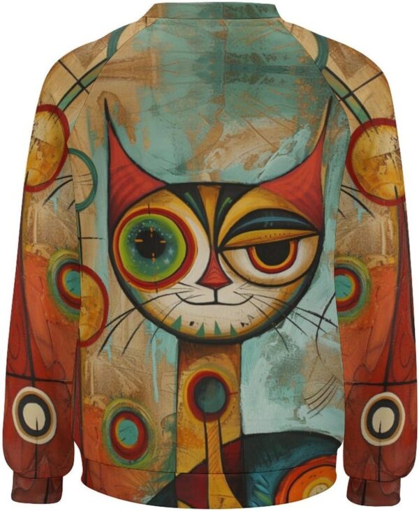 ZOCAVIA Women's Y2K Art Cat Sweatshirts Fall Abstract Cat Graphic Pullover Tops Long Sleeve Oil Painting Cat Printed T Shirts