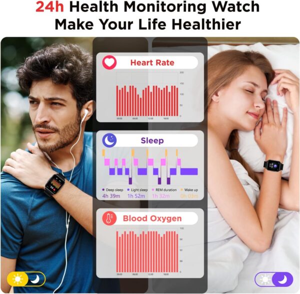 BENIO Smart Watchs for Men Fitness Tracker Pedometer Watch Heart Rate Monitor Android Smart Watch for iPhone Compatible