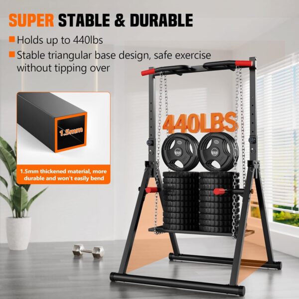 SERTT Foldable Power Tower Dip Station Pull Up Bar, Multifunction Home Gym Strength Training Equipment, Fitness Triangular Design Pullup Dip Station Rack, Support 440LBS