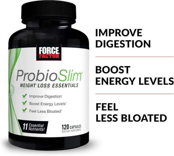 FORCE FACTOR ProbioSlim Weight Loss Essentials Complete Daily Digestive Health and Weight Loss Probiotic Supplement for Women and Men with Electrolytes and Green Tea Extract, 120 Capsules