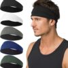 5 Pack Sports Headband for Men, Breathable Mesh Design, Reused & Washed Mens Headband Sweat Bands for Running Yoga Fitness Workout