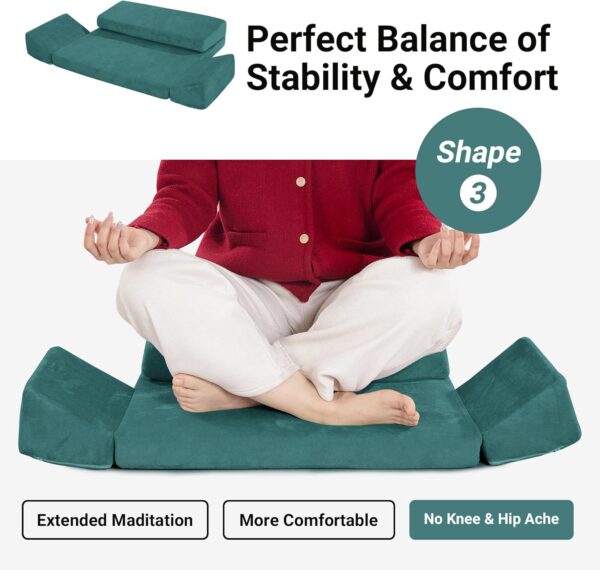 HOMBYS Meditation Cushion Foam Meditation Pillows for Sitting on Floor, Large Yoga Pillow for Adult, Meditation Mat with 2 Knee Cushions and Hip Support-3 Shapes for Different People-Supportive
