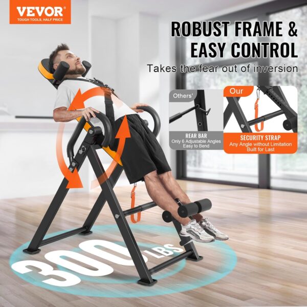 VEVOR Inversion Table, 300lbs Capacity Heavy Duty Inversion Table, Decompression Back Stretcher Machine, Strength Training Equipment with Headrest, Ankle Lock, Adjustable Protective Belt
