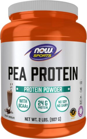 NOW Foods Sports Nutrition, Pea Protein 24 g, Easily Digested, Creamy Chocolate Powder, 2-Pound