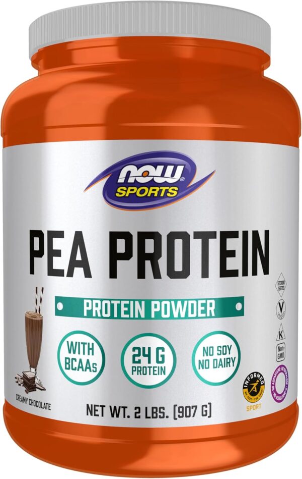NOW Foods Sports Nutrition, Pea Protein 24 g, Easily Digested, Creamy Chocolate Powder, 2-Pound