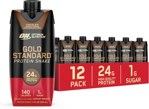 Optimum Nutrition Gold Standard Protein Shake, 24g Protein, Ready to Drink Protein Drinks, Chocolate, 11 Fl Oz, 12 Count (Pack of 1) (Packaging May Vary)