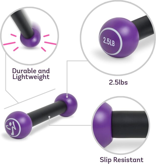 Zumba 2.5 lb Dumbbells Set of 2 - Hand Weights for Women, Dumbbells for Women at Home, Workout Weights Dumbbells Set, Purple Exercise Weights - Small Weights for Women, At Home Fitness
