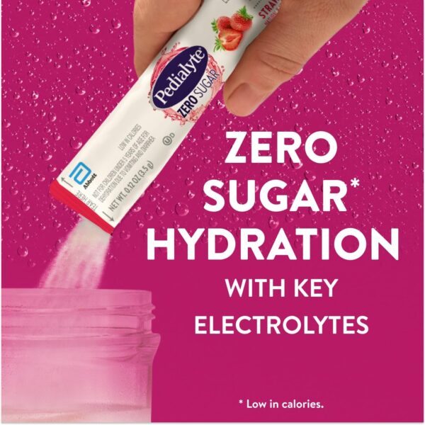 Pedialyte Electrolyte Drink Mix With Zero Sugar | Hydration With Key Electrolytes | Great Hydration Low in Calories | Strawberry, 8 Powder Packets