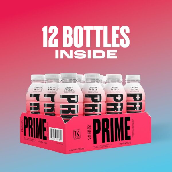 PRIME Hydration CHERRY FREEZE | Sports Drinks | Electrolyte Enhanced for Ultimate Hydration | 250mg BCAAs | B Vitamins | Antioxidants | 2g Of Sugar | 16.9 Fluid Ounce | 12 Pack