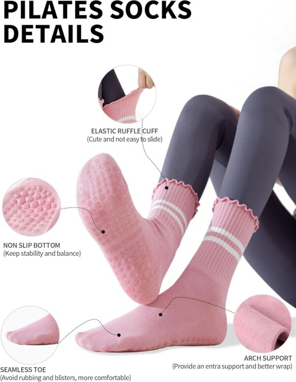 Yawlsow Pilates Socks for Women Cute Ruffle Yoga Socks Frilly Barre Non Skid Athletic Crew Grip Sticky Socks Workout Hospital