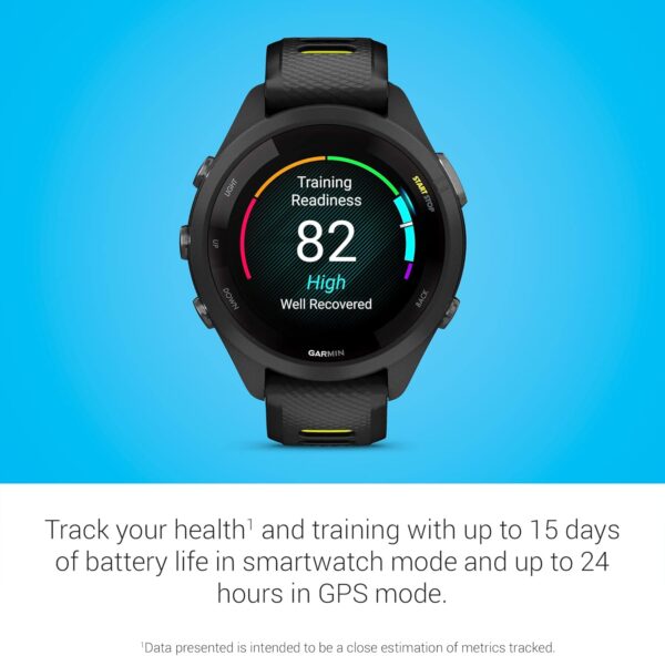 Garmin Forerunner 265S Running Smartwatch, Colorful AMOLED Display, Training Metrics and Recovery Insights, Black and Amp Yellow, 42 mm