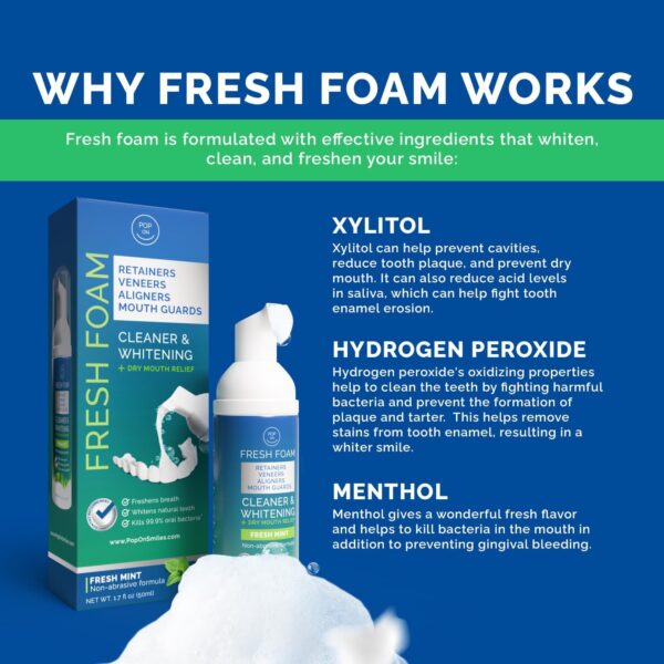 Aligner Fresh Foam Whitening & Retainer Cleaning Foam for Invisalign, ClearCorrect, Essix, Vivera, Mouth Guards, Night Guards, Veneers, Whitens Teeth, Freshens Breath, 3% Hydrogen Peroxide, 1 Pk, Mint