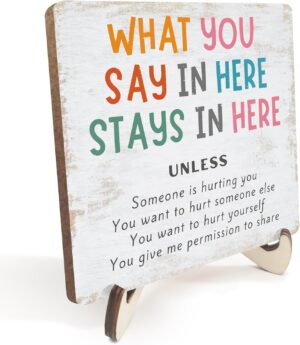 Positive Mental Health Office Decor Rustic Desk Decor Therapy Office School Counselor CBT Therapist Counseling Wood Sign Psychology Decoration for Home Farmhouse Table Shelf Plaque with Wood Stand