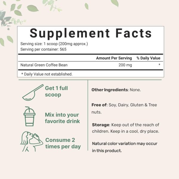 Pure Green Coffee Bean Extract, 4 Ounce, Filler Free with Natural Caffeine, Green Coffee Bean Fat Burn Supplement with 50% Chlorogenic Acid, Supports Metabolism and Weight Management, Vegan Friendly