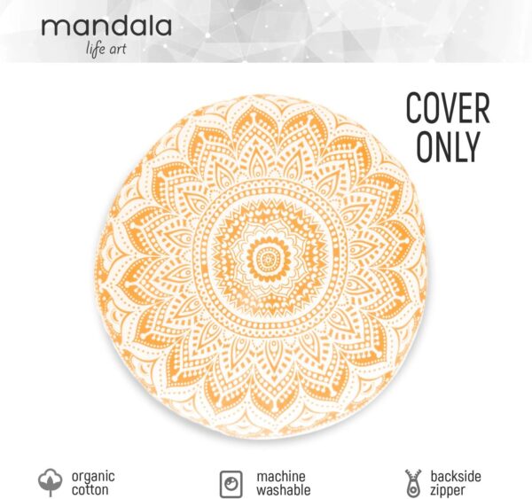 Mandala Life ART Bohemian Yoga Décor Floor Cushion Cover - Insert NOT Included - Round Mediation Pillow Case - Hand Printed Organic Cotton Pouf