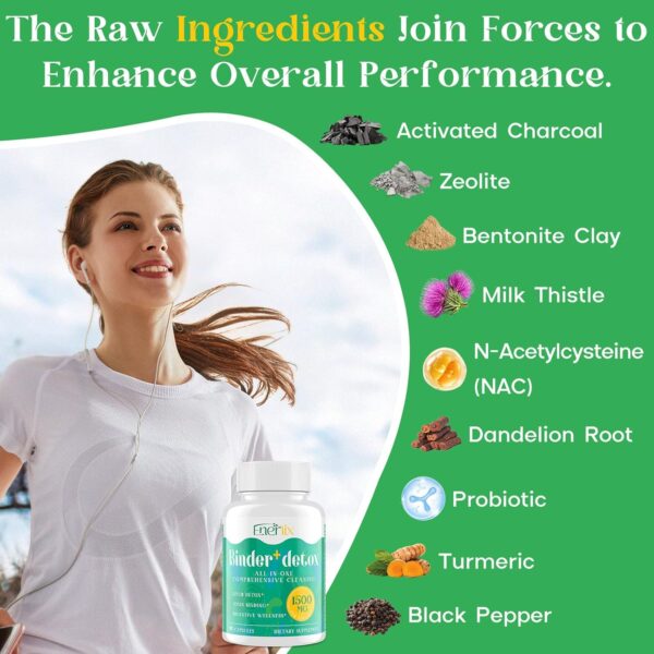 15-in-1 Detox Binder, Activated Charcoal, Zeolite & Bentonite Clay, Chlorella, 1500 MG Supplement Maximum Absorbent, Liver Gut Digestive Toxin Detox Cleanse, 90 Vegan Capsules