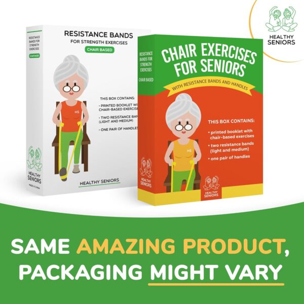 Chair Exercises for Seniors - Two Resistance Bands, Handles, and Printed Exercise Guide. Adjustable Fitness Equipment for Seniors, Elderly Home. Occupational & Physical Therapy Aids