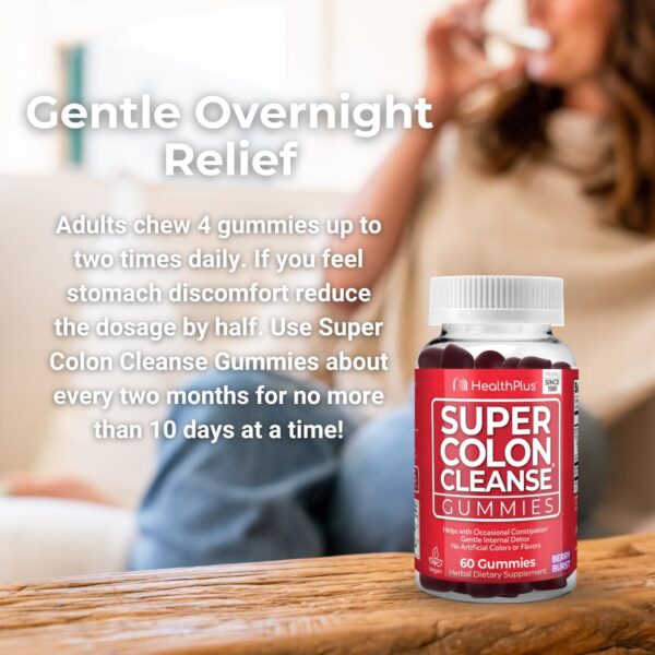 Health Plus Super Colon Cleanse Gummies, Natural Senna Leaf Extract, Gentle, Overnight Relief from Occasional Constipation, Dietary Supplement, Mixed Berry Flavor, 60 Count