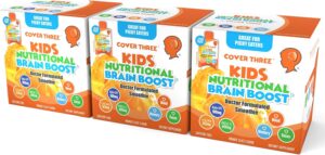 Cover Three Kids Brain Supplement Smoothie, Omega 3 Liquid Childrens DHA Fish Oil - Emotional, Physical Health - Focus and Attention, Heart, Vision Support, 20 Pouches (Orange) (3 Boxes)