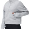 THE GYM PEOPLE Womens' Half Zip Pullover Fleece Stand Collar Crop Sweatshirt with Pockets Thumb Hole