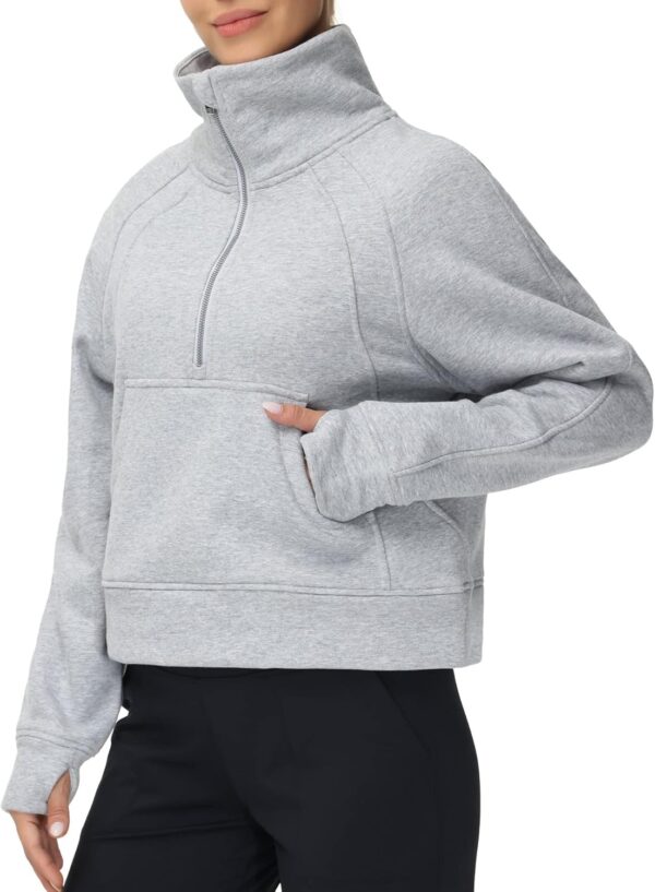 THE GYM PEOPLE Womens' Half Zip Pullover Fleece Stand Collar Crop Sweatshirt with Pockets Thumb Hole
