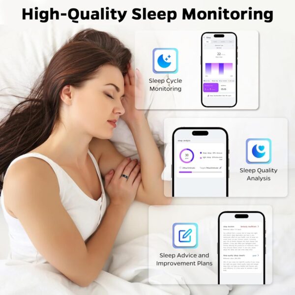 Upgrade Smart Health Ring for Women Men,Waterproof Fitness Ring, Fitness Tracker for Activity Monitoring,Sleep Tracker, No Subscription Fee, Smart Ring for iSO & Android (Black,10#)