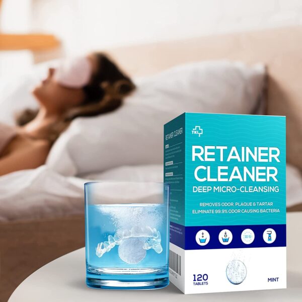 Retainer & Denture Cleaner Tablets 120 Pcs (4 Months Supply) - Retainer Cleaner Tablets for Invisalign,Retainers, Dentures, Night & Mouth Guard,Removes Stains & Plaque, Mint Flavor