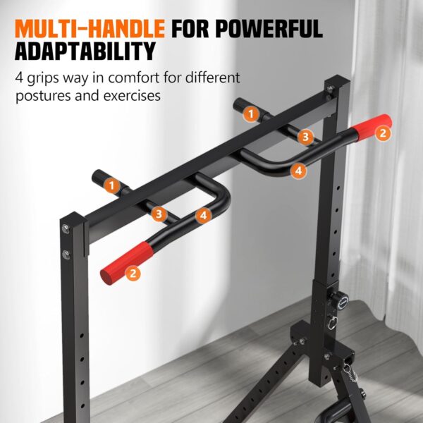 SERTT Foldable Power Tower Dip Station Pull Up Bar, Multifunction Home Gym Strength Training Equipment, Fitness Triangular Design Pullup Dip Station Rack, Support 440LBS