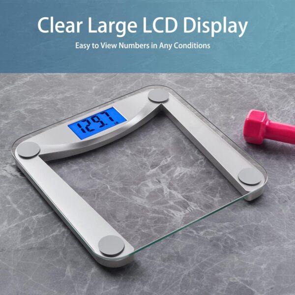 Vitafit Digital Bathroom Weight Scale for Body Weight, High Accuracy Assured by Weighing Professional Since 2001,Extra Large Blue Backlit LCD and Step-On, 400lb/180kg, Clear Glass